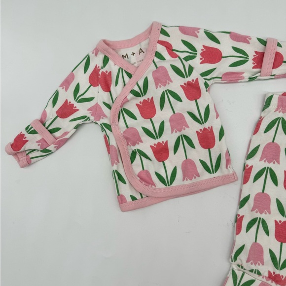 M+A MONICA + ANDY ORGANIC PINK TULIP KIMONO FOOTIE OUTFIT 🌸SZ NB🌸 - Picture 3 of 13